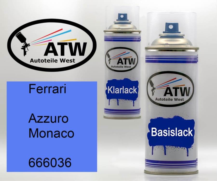 Ferrari, Azzuro Monaco, 666036: 400ml Sprühdose + 400ml Klarlack - Set, von ATW Autoteile West.
